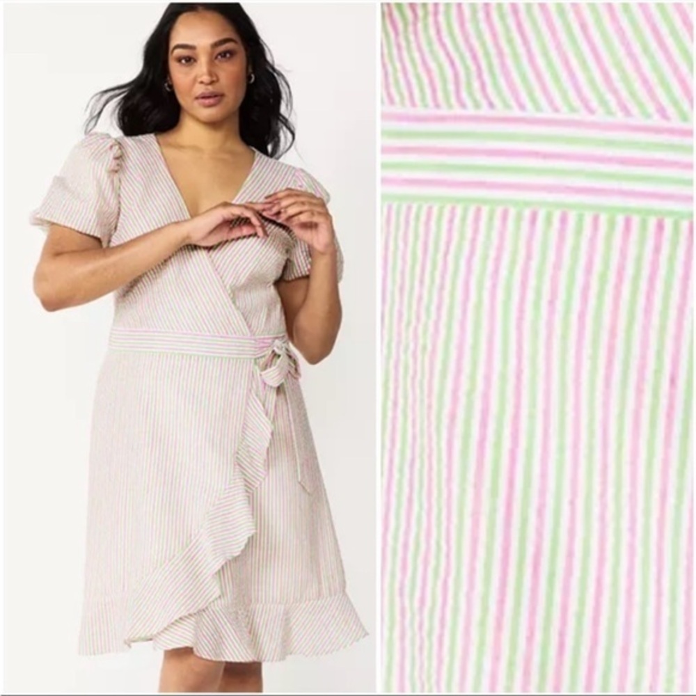 Draper James Pink and Green Striped Wrap Dress